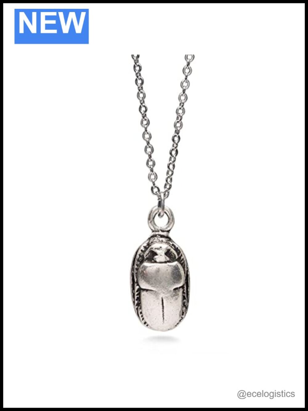 Egyptian Scarab Beetle Pendant Necklace Imitation Rhodium Plated 18" Chain